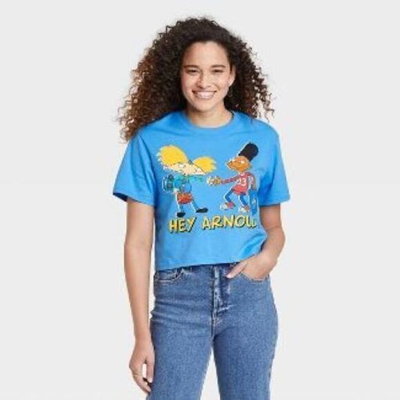 Graphic Tee Tops - NEW Nickelodeon Hey Arnold 1990's  Retro Crop Graphic T-Shirt Size Women's XL